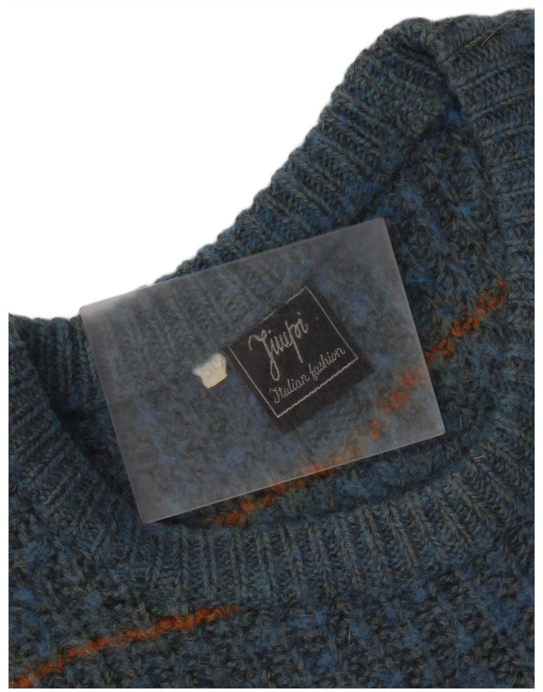 Vintage Ανδρικό πουλόβερ με λαιμόκοψη IT 50 μεσαίου μπλε ριγέ