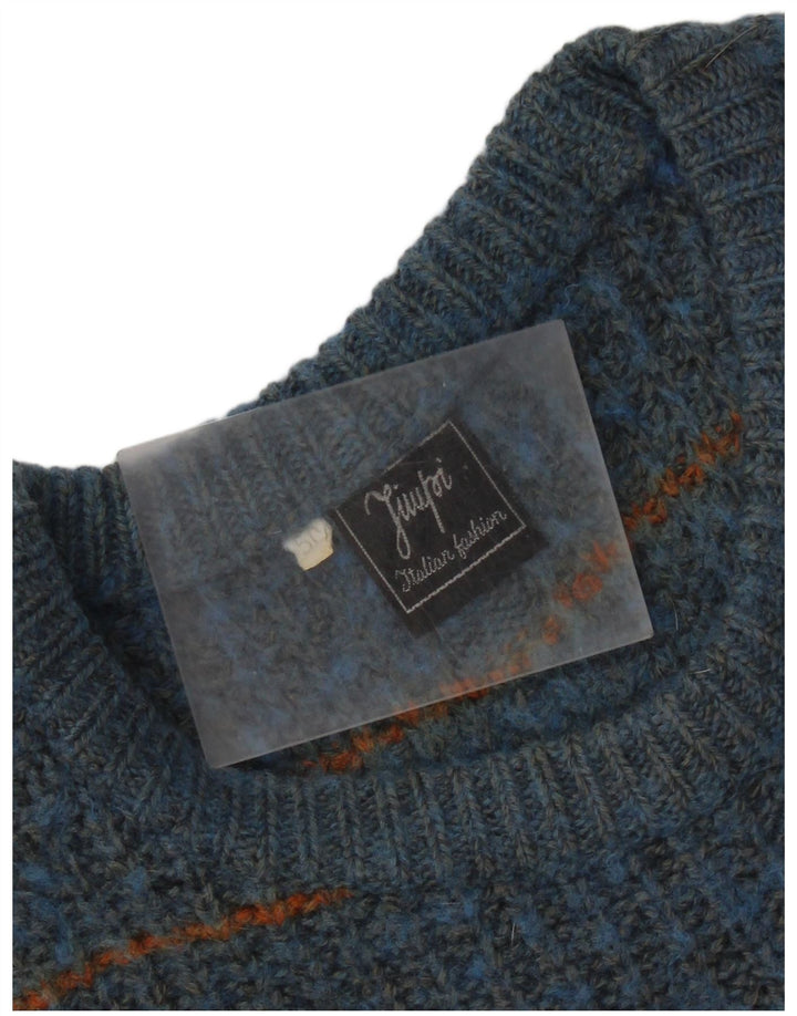 Vintage Ανδρικό πουλόβερ με λαιμόκοψη IT 50 μεσαίου μπλε ριγέ