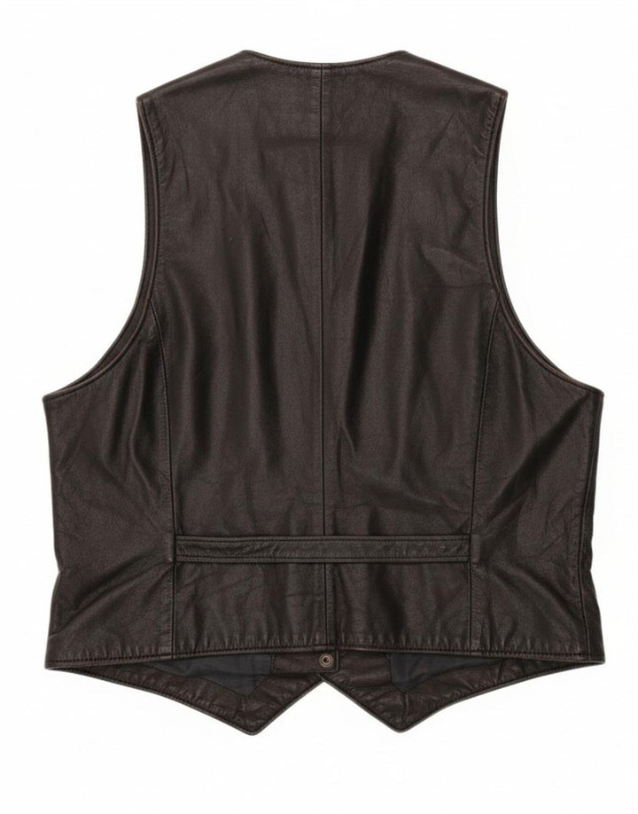 VINTAGE Mens Leather Waistcoat Medium Brown