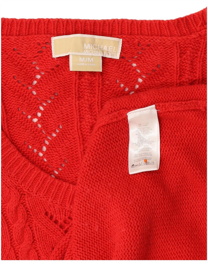 MICHAEL KORS Γυναικείο 3/4 μανίκι πουλόβερ με λαιμόκοψη UK 12 μεσαίο κόκκινο