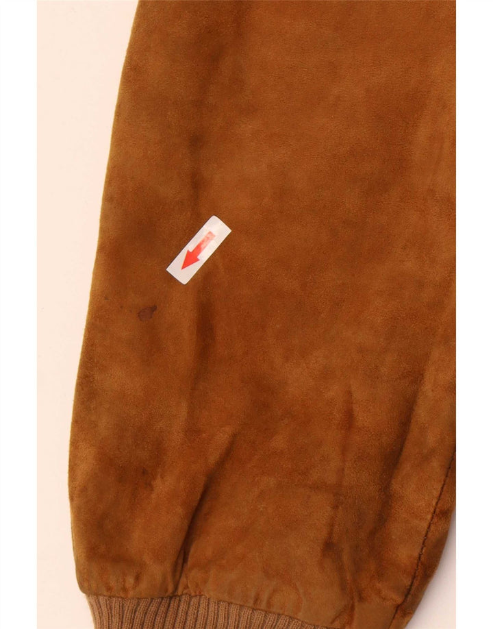 Vintage Ανδρικό Suede Bomber Jacket IT 50 Large Beige Leather