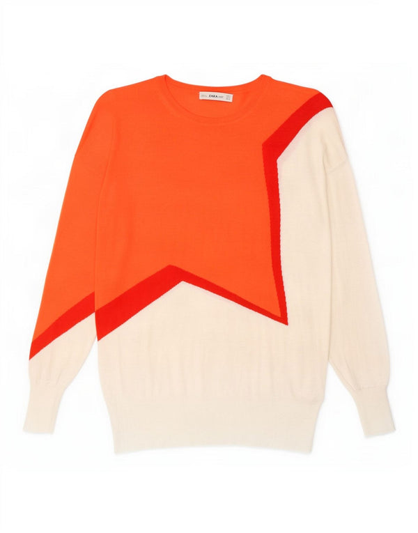 Zara Γυναικείο πουλόβερ με λαιμόκαυστο UK 10 Small Orange Colourblock