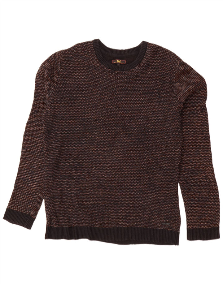 LEE Mens Crew Neck Jumper Sweater Large Navy Blue Flecked Cotton