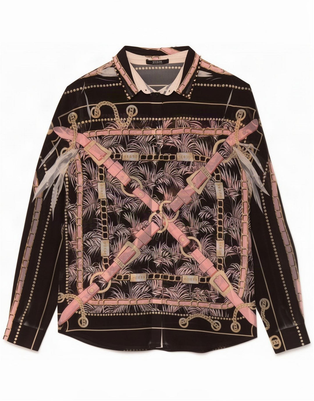 Guess Womens Abstract Pattern Μπλούζα UK 8 Small Black Polyester