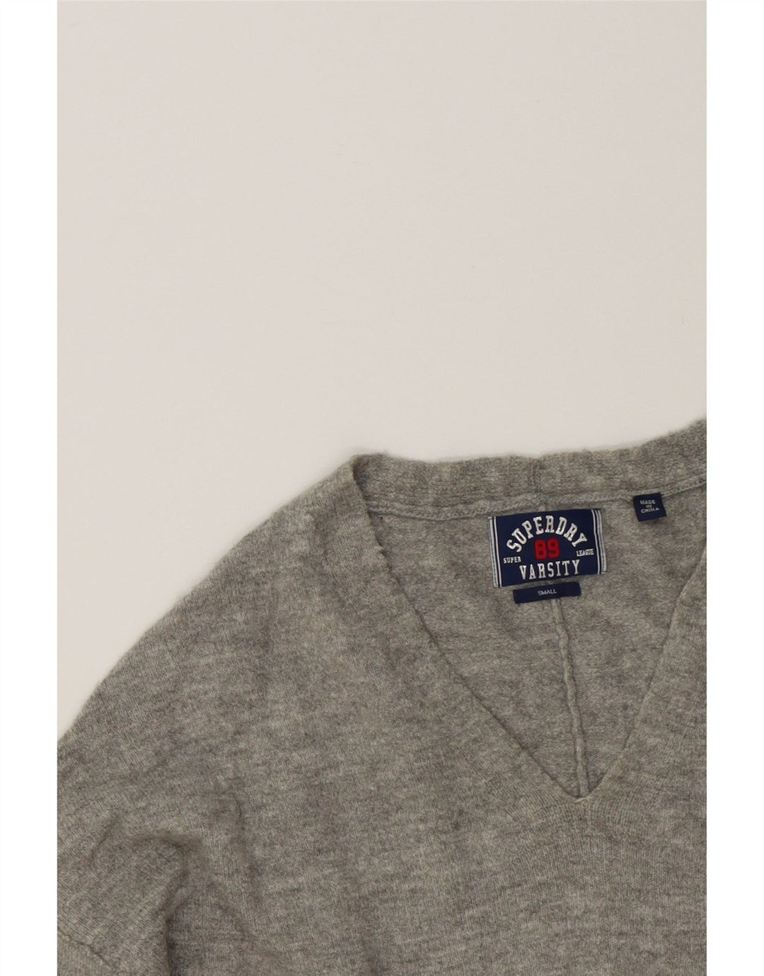 SUPERDRY Womens Oversized Longline V-Neck Jumper Sweater UK 10 Small Grey Vintage Superdry and Second-Hand Superdry from Messina Hembry 