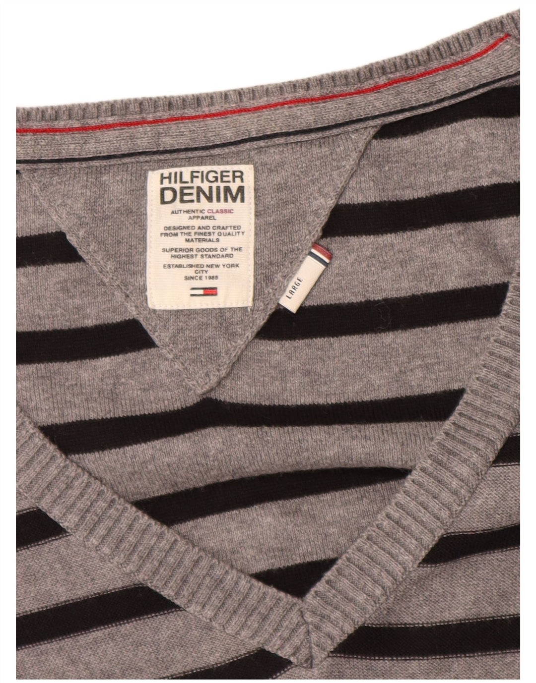 TOMMY HILFIGER Γυναικείο φόρεμα 3/4 με μανίκια UK 14 μεγάλο γκρι ριγέ