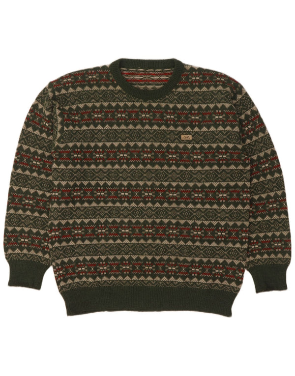 Πουλόβερ Silvy Mens Crew Neck Jumper IT 52 Large Green Fair Isle