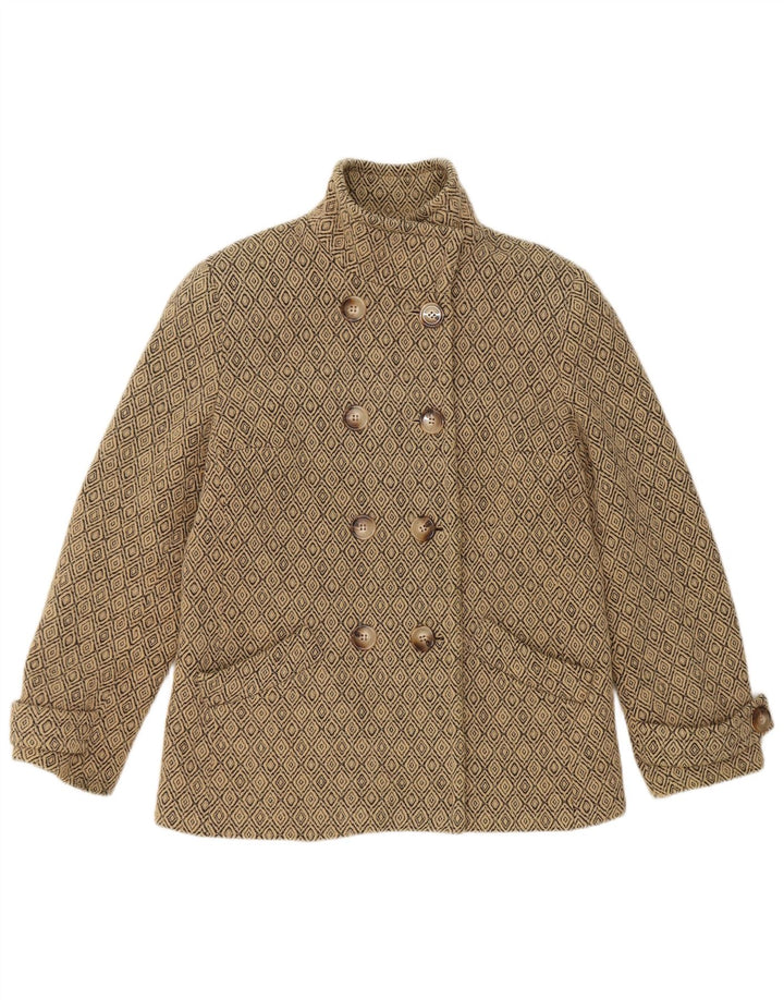 Vintage γυναικείο παλτό μπιζελιού UK 12 Medium Beige Argyle/Diamond New Wool