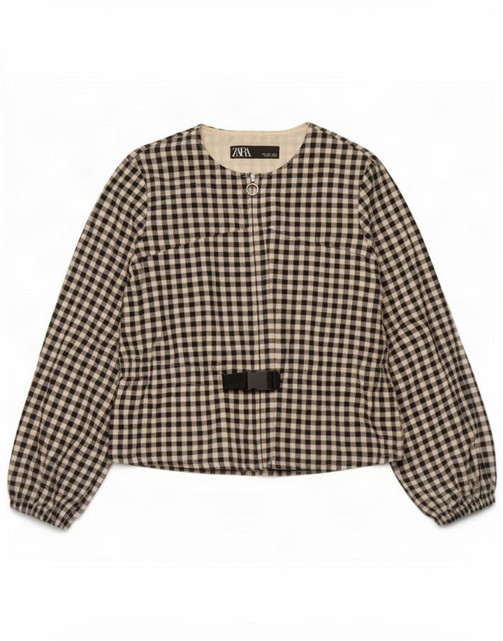 Zara Γυναικείο Bomber Jacket UK 16 Large Black Gingham Cotton