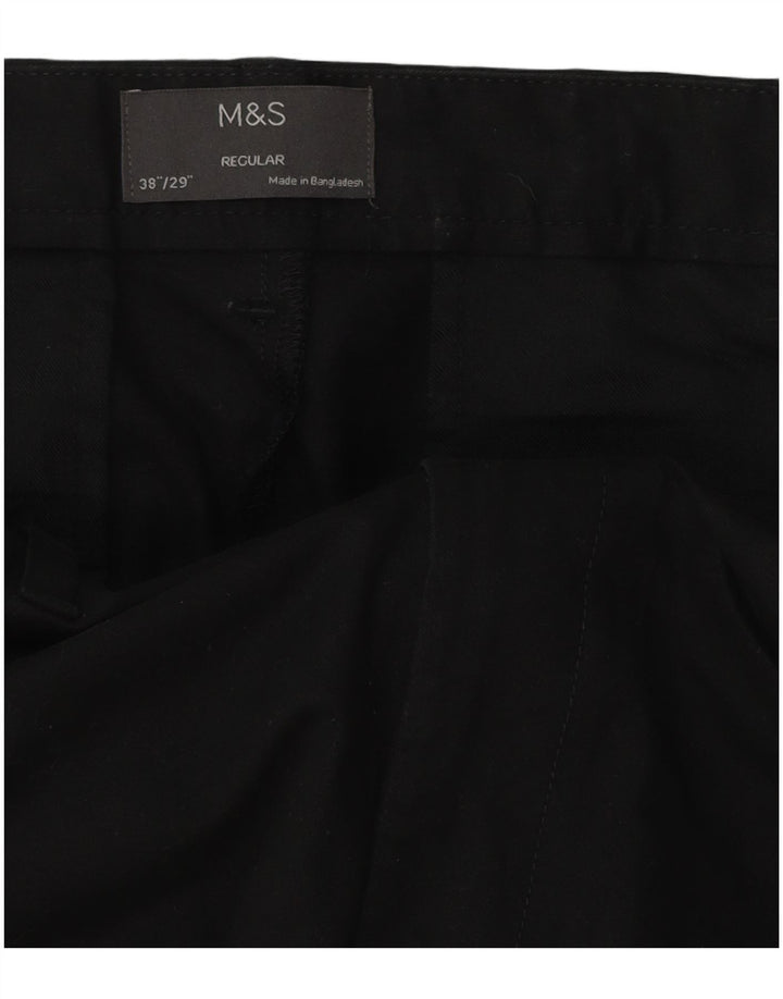 Marks & Spencer Ανδρικό παντελόνι Chino με κανονική εφαρμογή W38 L29 μαύρο βαμβακερό