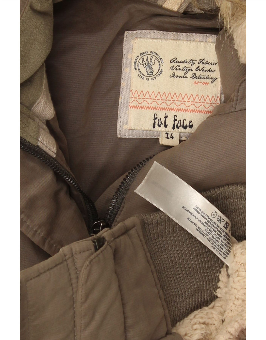 Fat Face Γυναικείο μπουφάν με κουκούλα UK 14 Medium Khaki Polyester