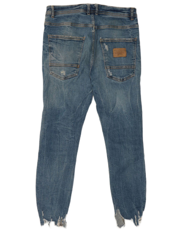 Zara Ανδρικά Skinny Distressed Cropped Jeans EU 42 Large W32 L25 Blue Cotton
