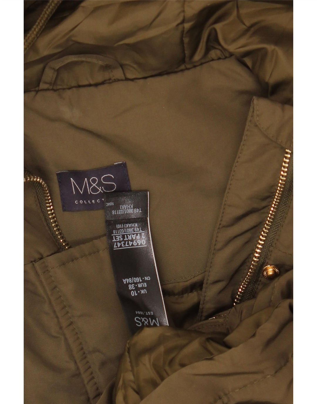 MARKS & SPENCER Womens Oversized Hooded Parka Jacket UK 10 Small Khaki Vintage Marks & Spencer and Second-Hand Marks & Spencer from Messina Hembry 