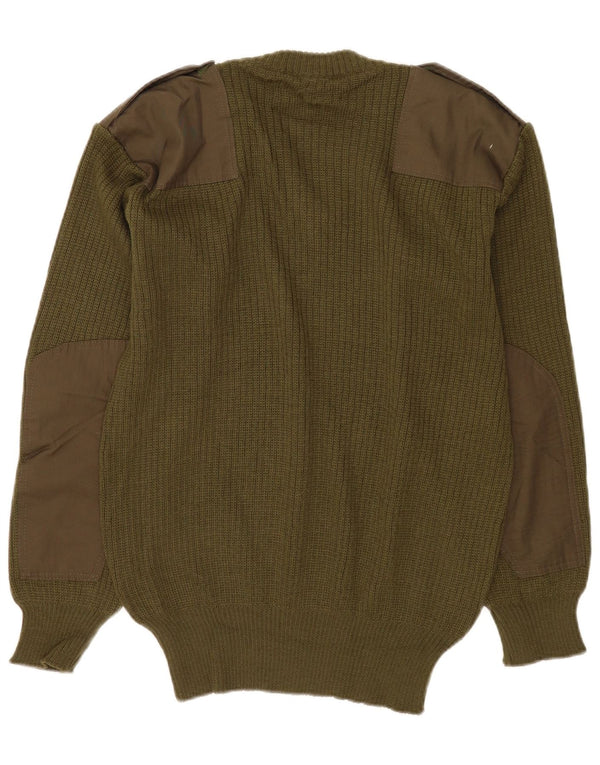 Vintage Mens Military V-Neck Jumper Sweater Large Khaki