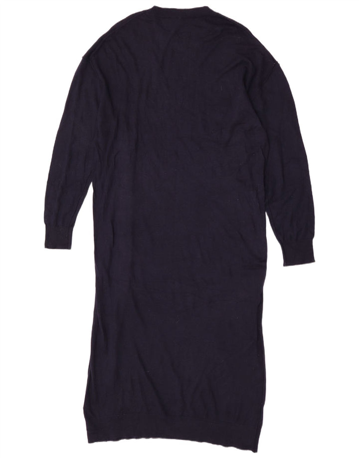 Zara γυναικείο μάξι μακρυμάνικο φόρεμα UK 14 Medium Navy Blue Polyester