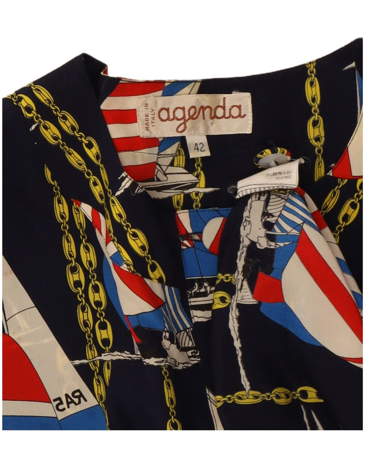 AGENDA Γυναικείο Abstract Pattern Bomber Jacket IT 42 Medium Navy Blue Silk