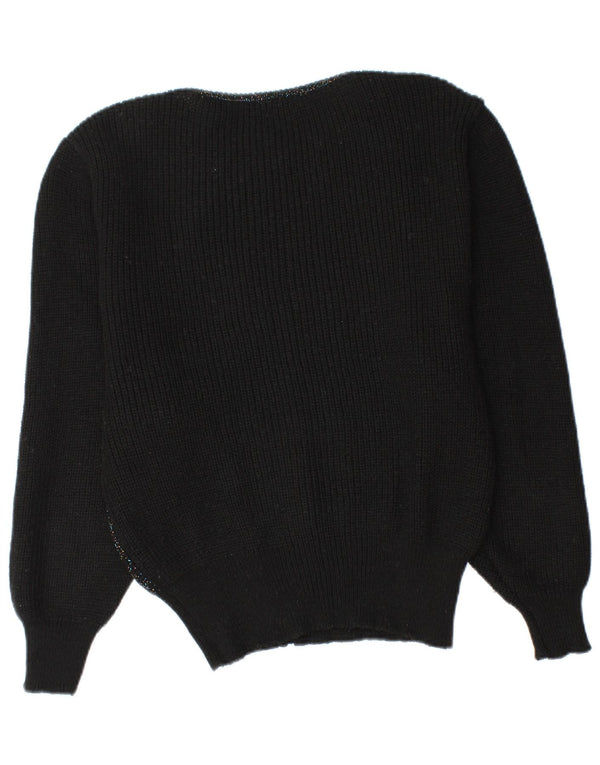 Vintage γυναικείο πουλόβερ με λαιμόκοψη UK 12 Medium Black Floral