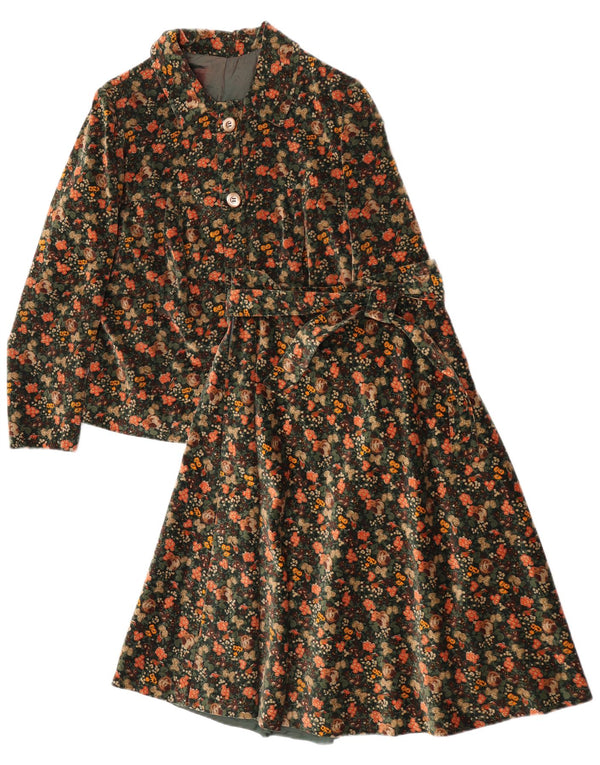 Vintage γυναικεία βελούδινη φούστα 2 τεμαχίων UK 12 Medium W25 Green Floral