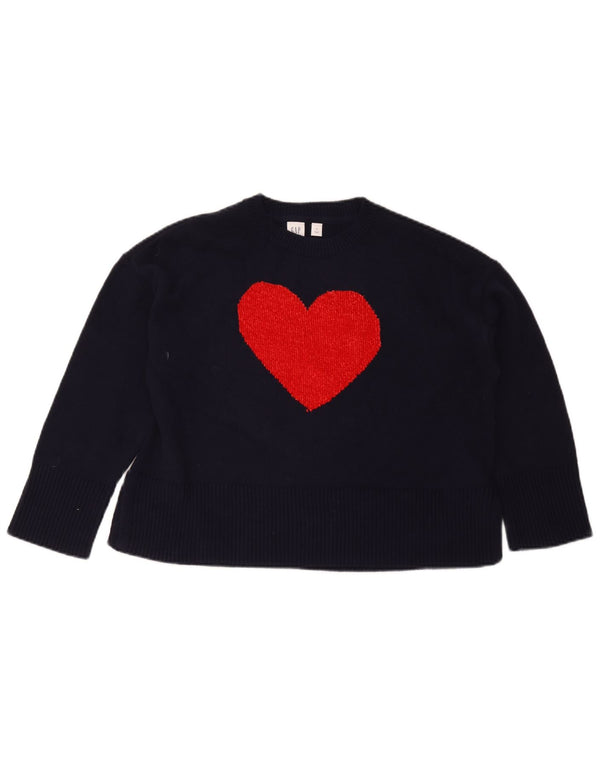 Πουλόβερ Gap Girls Graphic Crew Neck Jumper 11-12 Years XL Navy Blue Heart