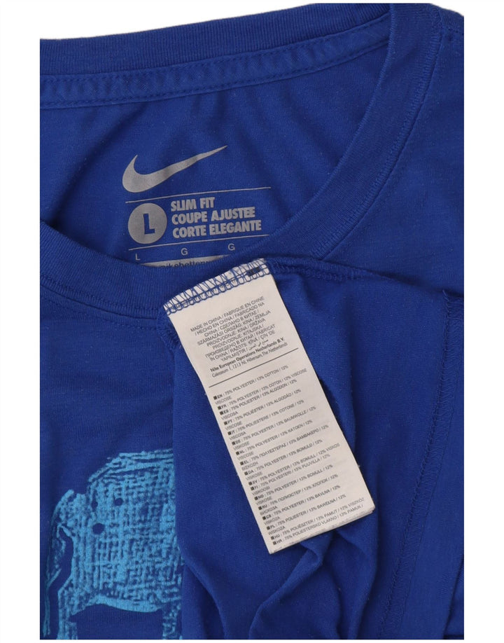 Ανδρικό γραφικό μπλουζάκι NIKE Slim Fit Top Large Blue Polyester