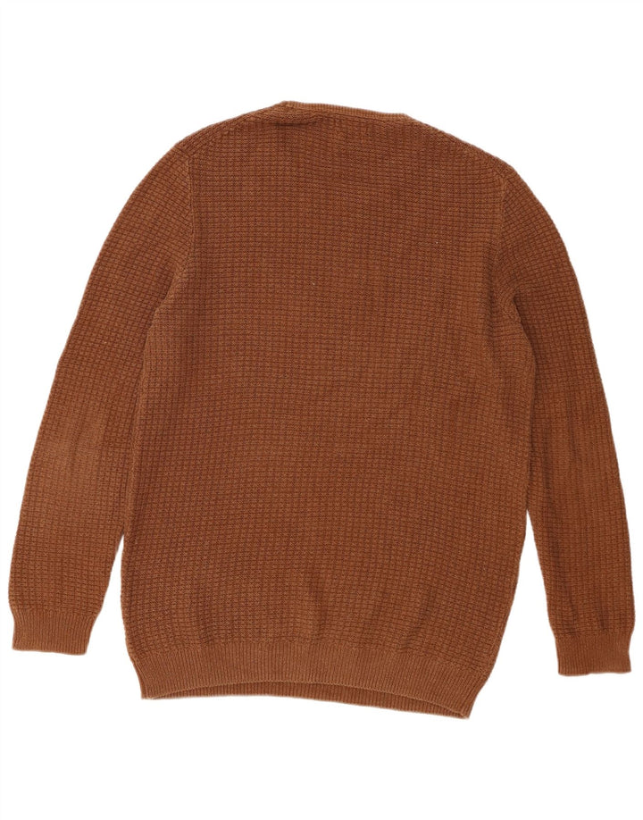 Massimo Dutti Ανδρικό πουλόβερ με λαιμόκοψη, μεγάλο καφέ βαμβακερό