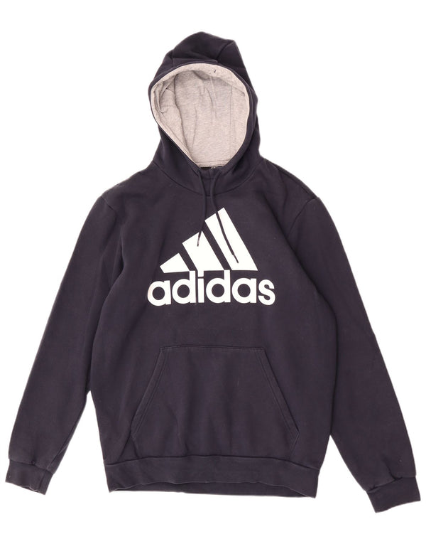 Adidas Mens Graphic Hoodie Jumper UK 44/46 Large Navy Blue Cotton