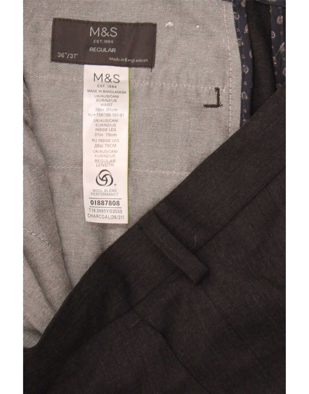 Marks & Spencer Ανδρικό ίσιο κανονικό παντελόνι W36 L31 Γκρι πολυεστέρας
