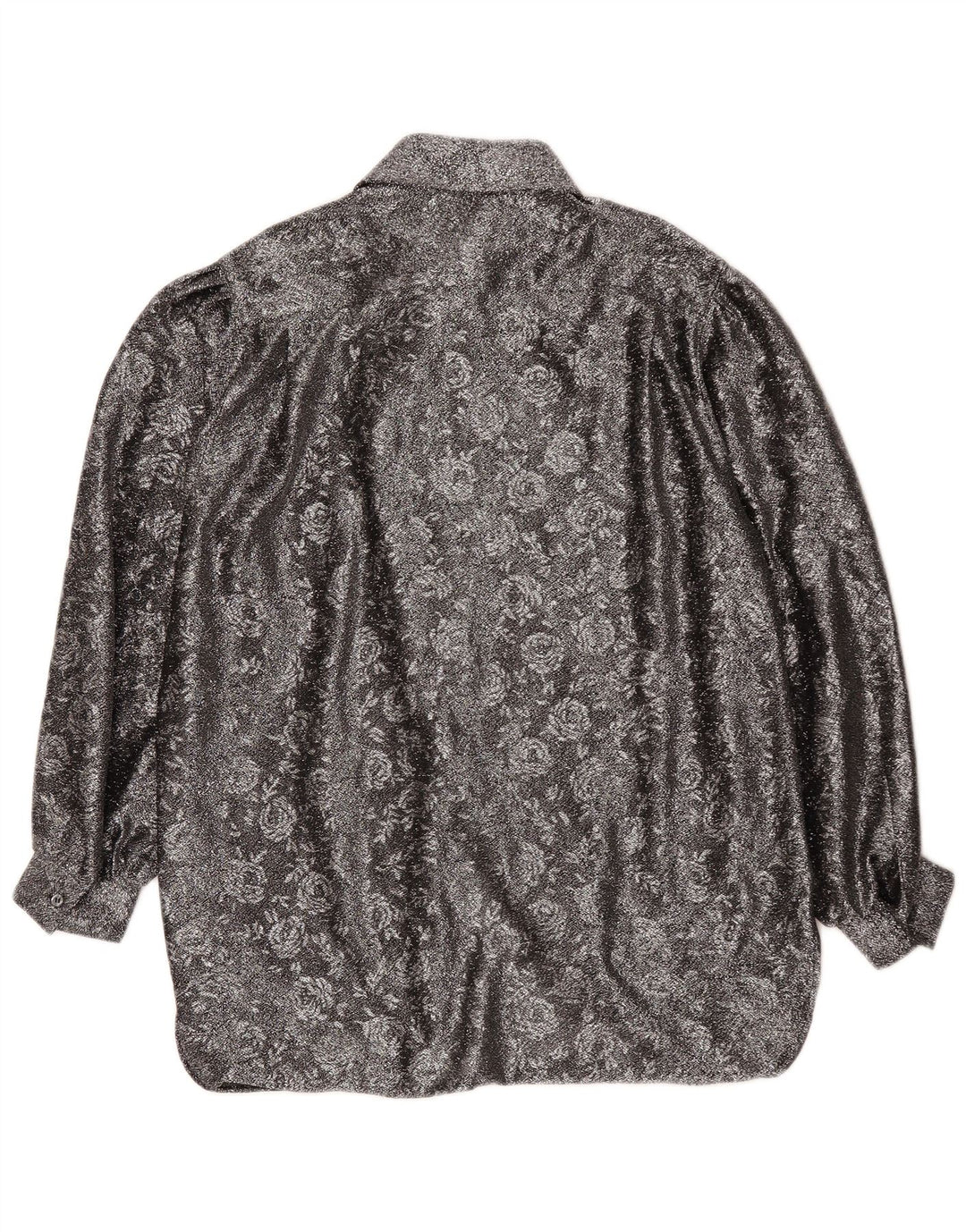Vintage Γυναικείο Loose Fit πουκάμισο EU 42 Μεγάλο Ασημένιο Floral Πολυεστέρας