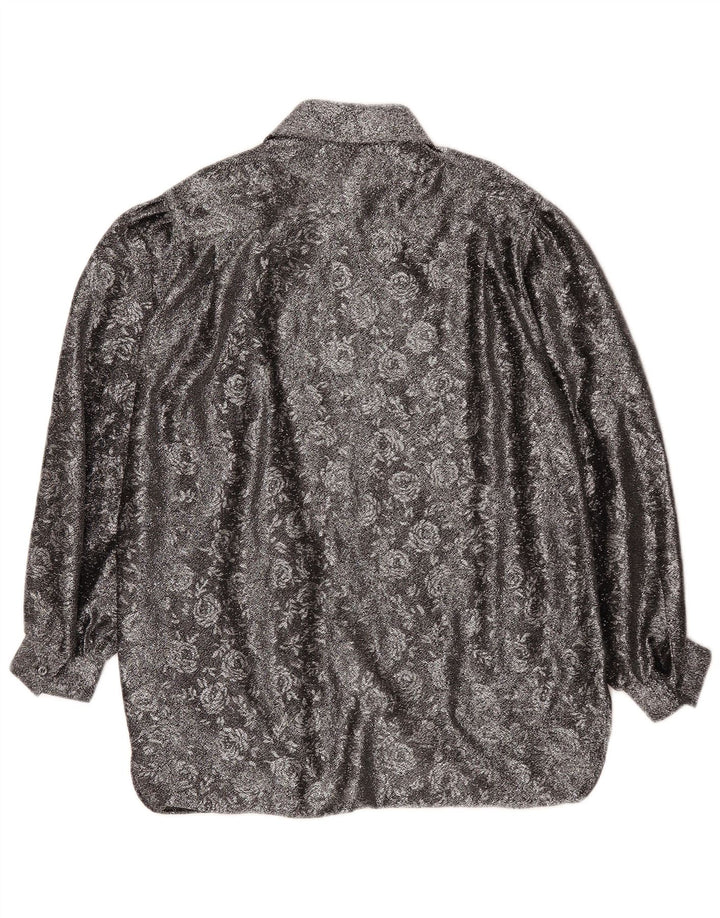 Vintage Γυναικείο Loose Fit πουκάμισο EU 42 Μεγάλο Ασημένιο Floral Πολυεστέρας