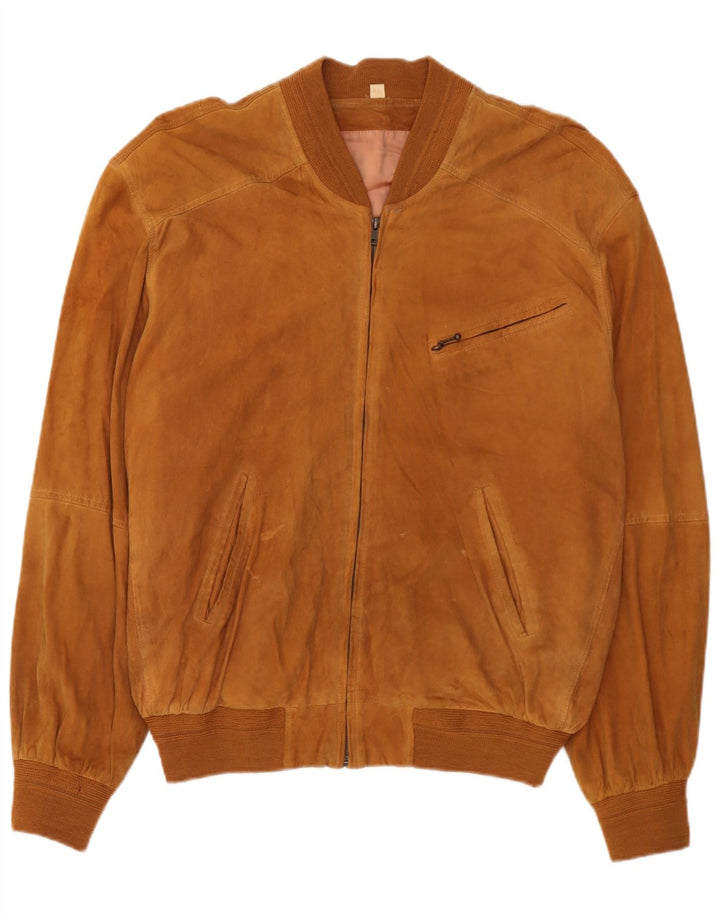 Vintage Ανδρικό Suede Bomber Jacket IT 54 2XL Καφέ Δερμάτινο