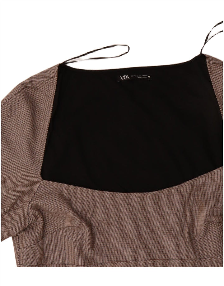 Γυναικείο μακρυμάνικο φόρεμα ZARA UK 20 2XL Beige Check Polyester