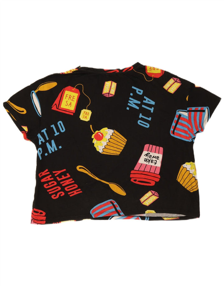 Zara Γυναικείο T-Shirt Crop Oversized γραφικό Top UK 14 Medium Black