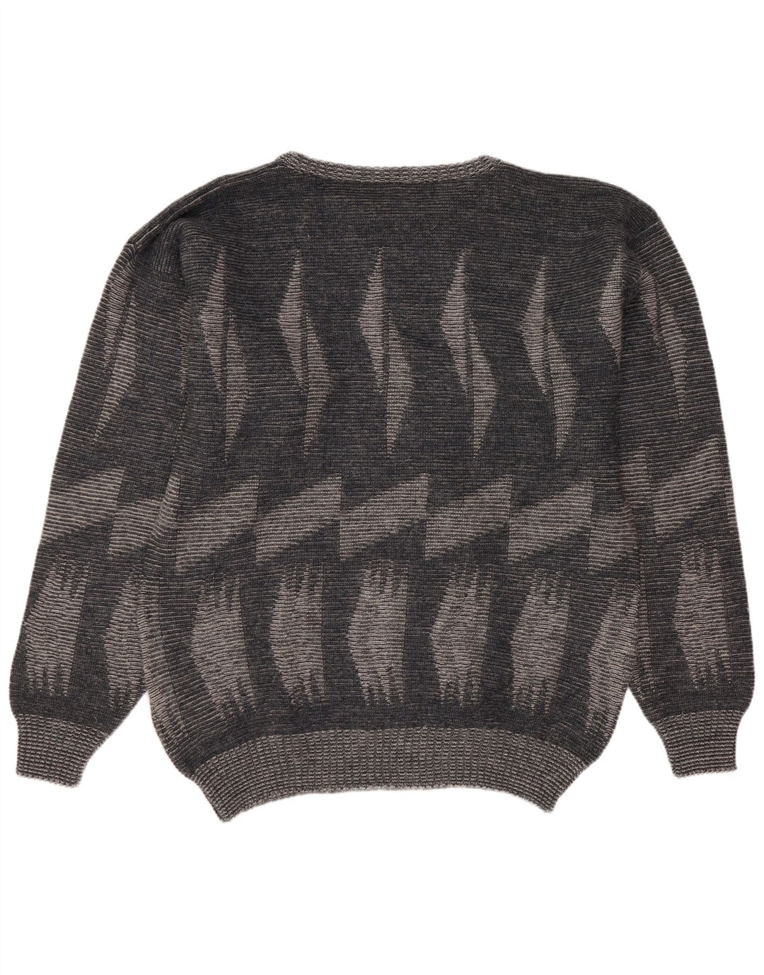 Vintage Ανδρικό πουλόβερ με λαιμόκοψη μεγάλο γκρι γεωμετρικό