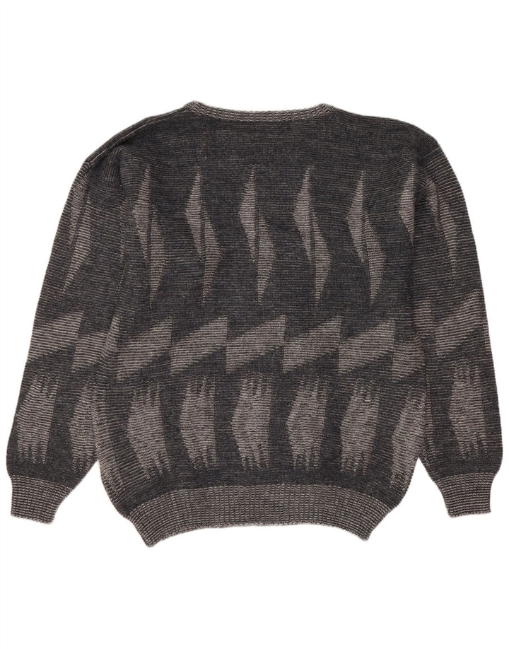 Vintage Ανδρικό πουλόβερ με λαιμόκοψη μεγάλο γκρι γεωμετρικό