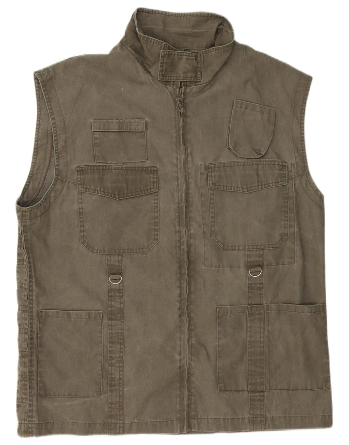 Beyond Mens Utility Gilet UK 44 2XL Khaki Cotton