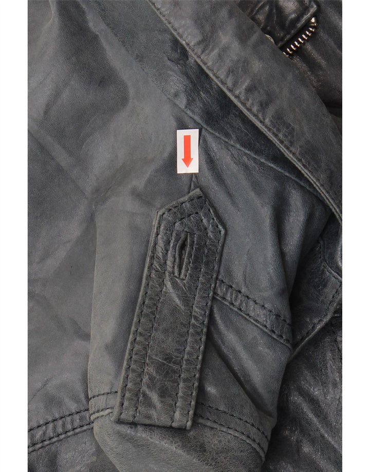 Vintage Γυναικείο Bomber Δερμάτινο Μπουφάν IT 46 Large Navy Blue Leather