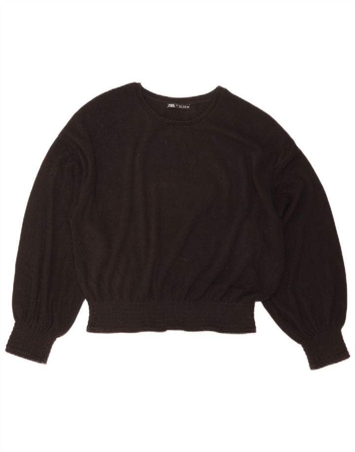 Zara Γυναικεία Crop Μακρυμάνικη Μπλούζα Oversized Μπλούζα UK 10 Small Black