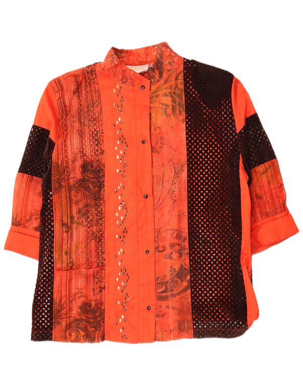Vintage γυναικείο πουκάμισο 3/4 μανίκι μπλούζα UK 14 Medium Orange Paisley