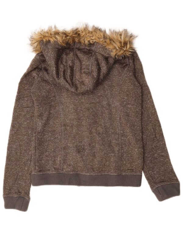 Superdry γυναικείο πουλόβερ με κουκούλα με φερμουάρ UK 14 μεσαίο καφέ βαμβακερό