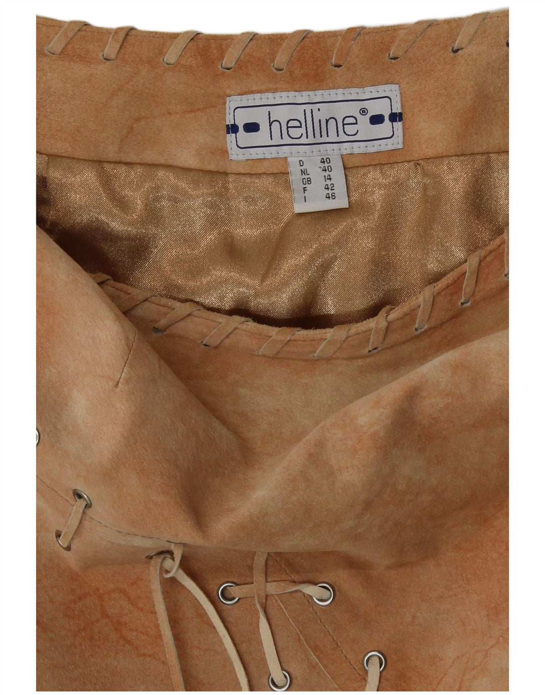HELLINE Γυναικεία ασύμμετρη φούστα UK 14 Large W30 Beige Tie Dye Leather