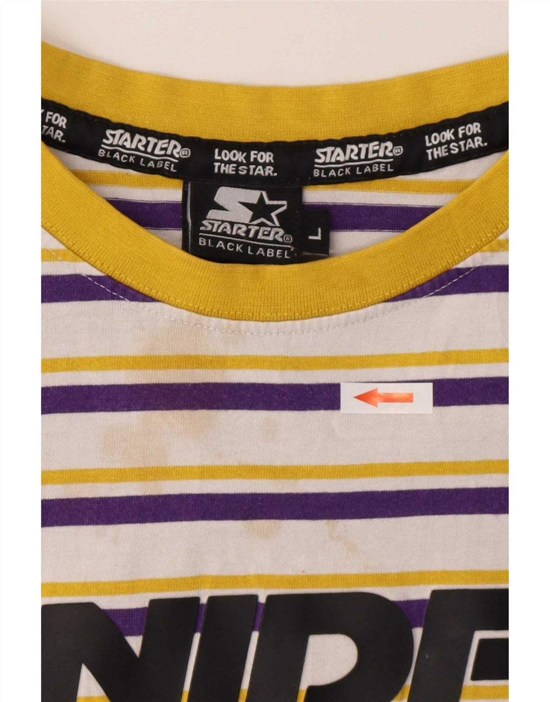 Starter ανδρικό ΜΑΥΡΟ ΕΤΙΚΕΤΑ Γραφικό T-Shirt Top μεγάλο λευκό ριγέ βαμβακερό