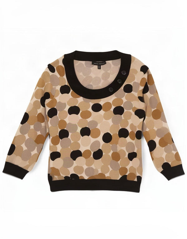 Laura Ashley Γυναικείο πουλόβερ με λαιμόκαυστο UK 8 Small Beige Geometric