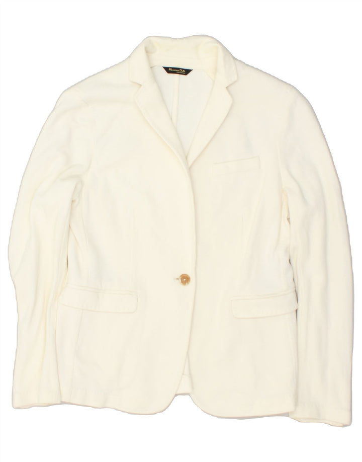 MASSIMO DUTTI Womens 1 Button Blazer Jacket US 8 Medium Off White Cotton | Vintage Massimo Dutti | Thrift | Second-Hand Massimo Dutti | Used Clothing | Messina Hembry 
