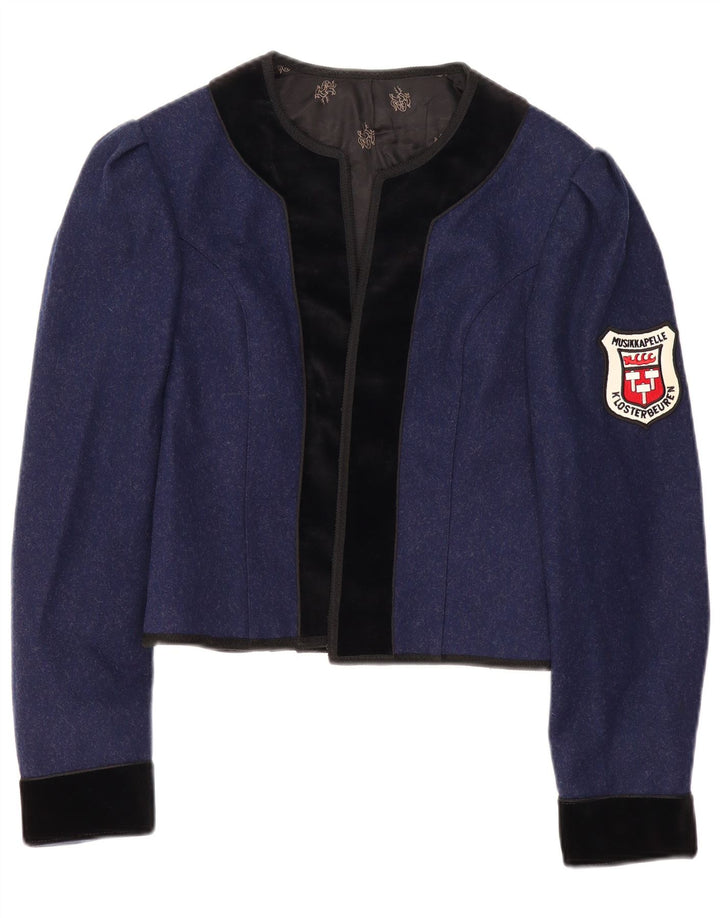 Vintage γυναικείο Trachten Crop Open Blazer Jacket UK 12 Medium Navy Blue