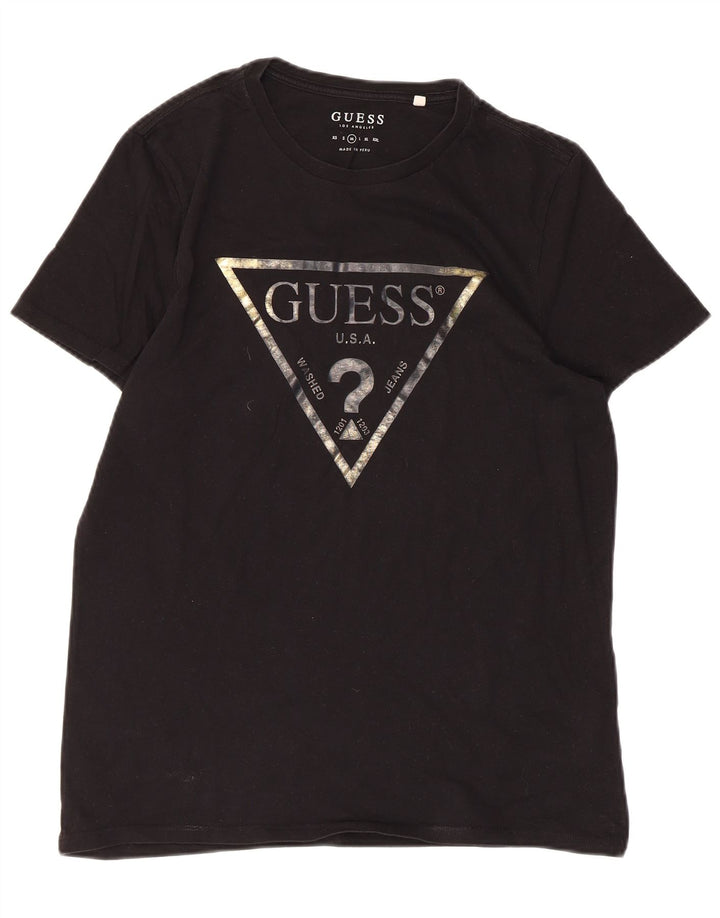 Ανδρικό γραφικό T-Shirt GUESS Top Μεσαίο μαύρο βαμβακερό