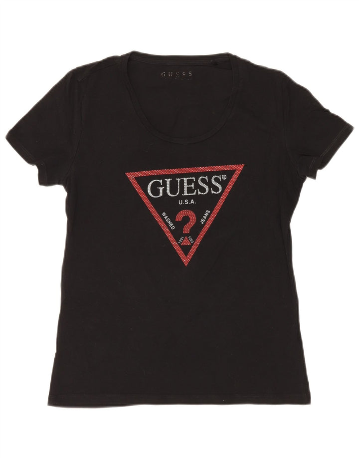 GUESS Γυναικείο T-Shirt Top UK 8 Small Black Cotton