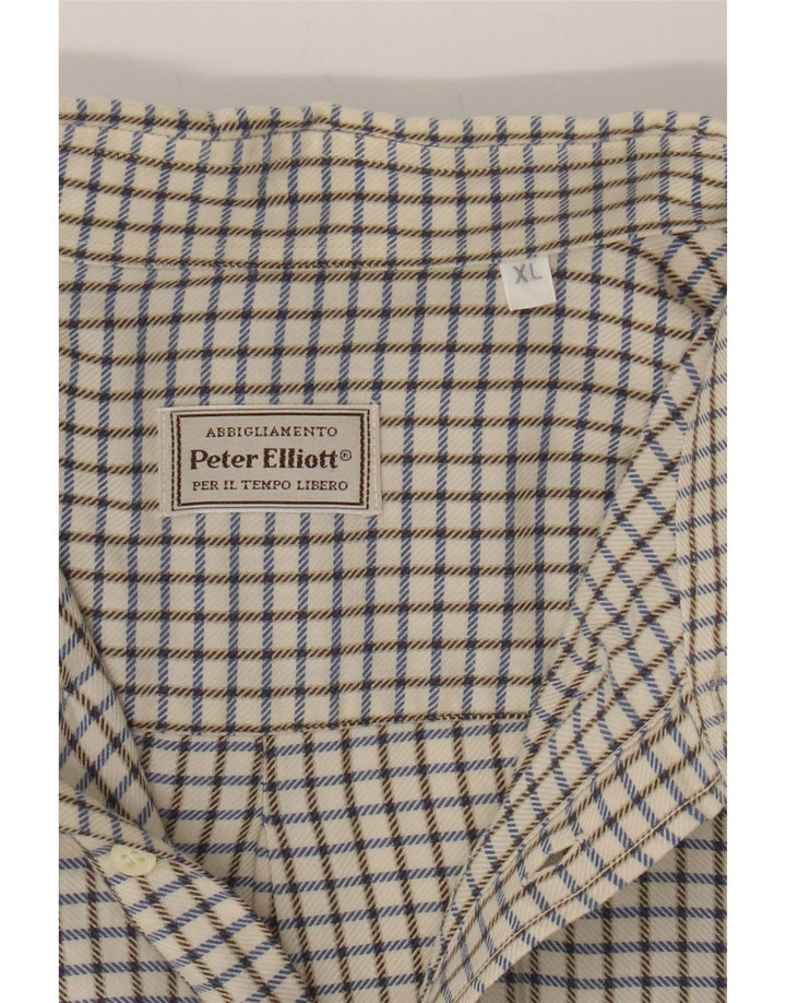 PETER ELLIOT Mens Shirt XL Off White Check Cotton Vintage Peter Elliot and Second-Hand Peter Elliot from Messina Hembry 