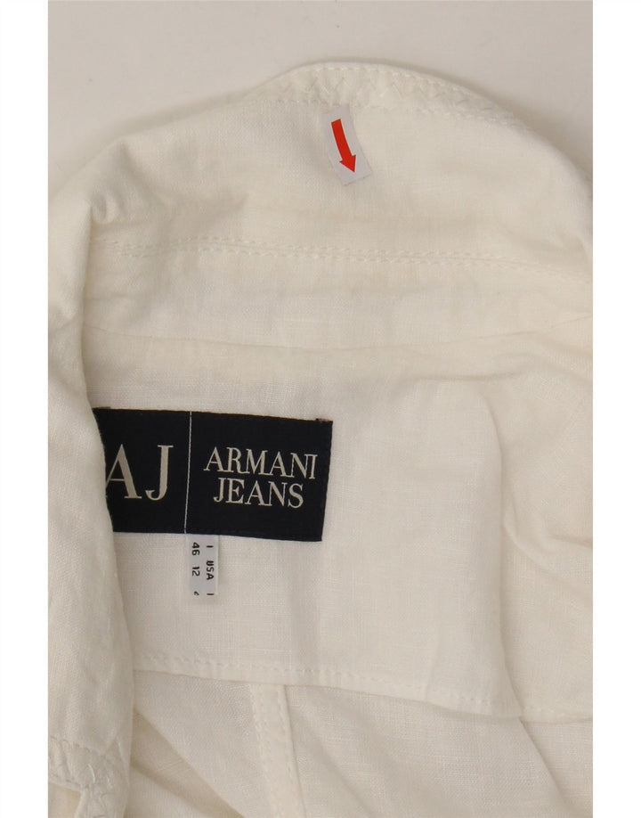 ARMANI JEANS Womens 3 Button Blazer Jacket UK 16 Large White Linen Vintage Armani Jeans and Second-Hand Armani Jeans from Messina Hembry 