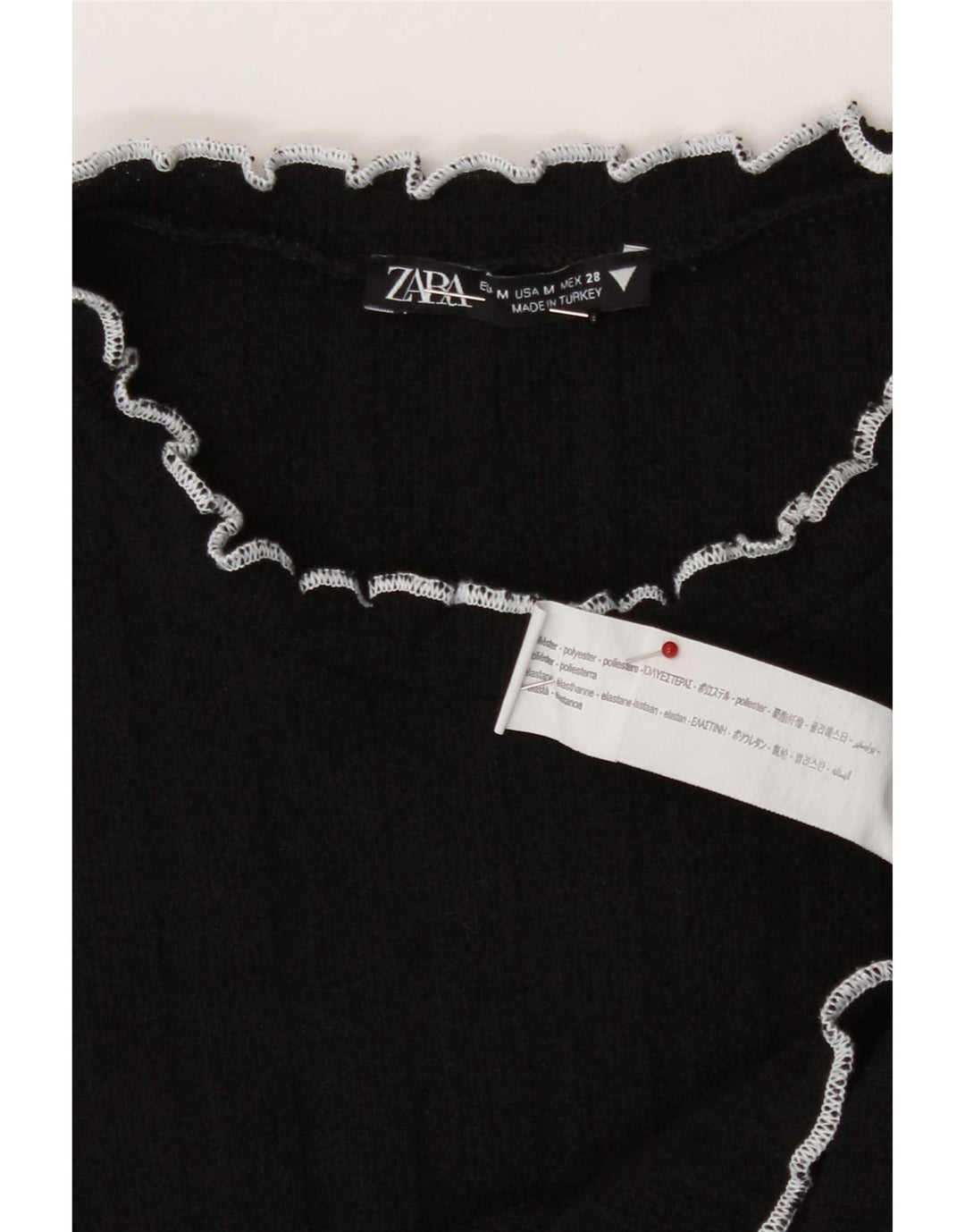 Zara Γυναικείο T-Shirt Crop Top UK 12 Medium Black Polyester