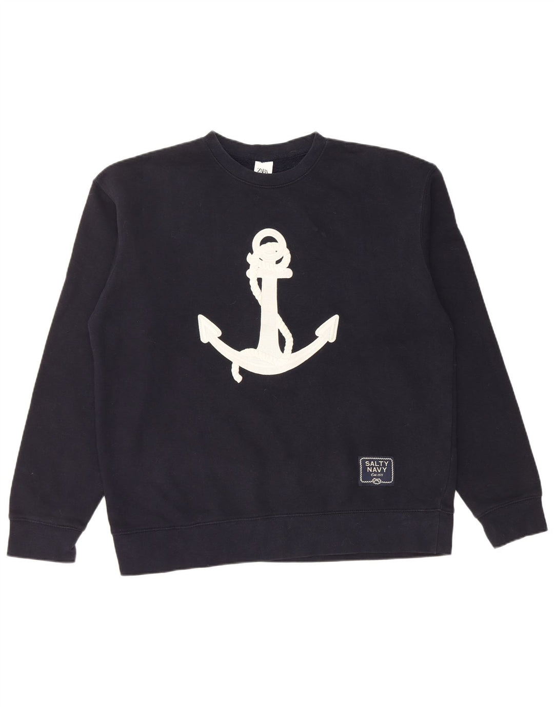Zara Ανδρικό γραφικό φούτερ Jumper Large Navy Blue Cotton Nautical
